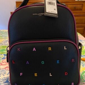 Karl Lagerfeld Black Backpack with Multicolor Accents